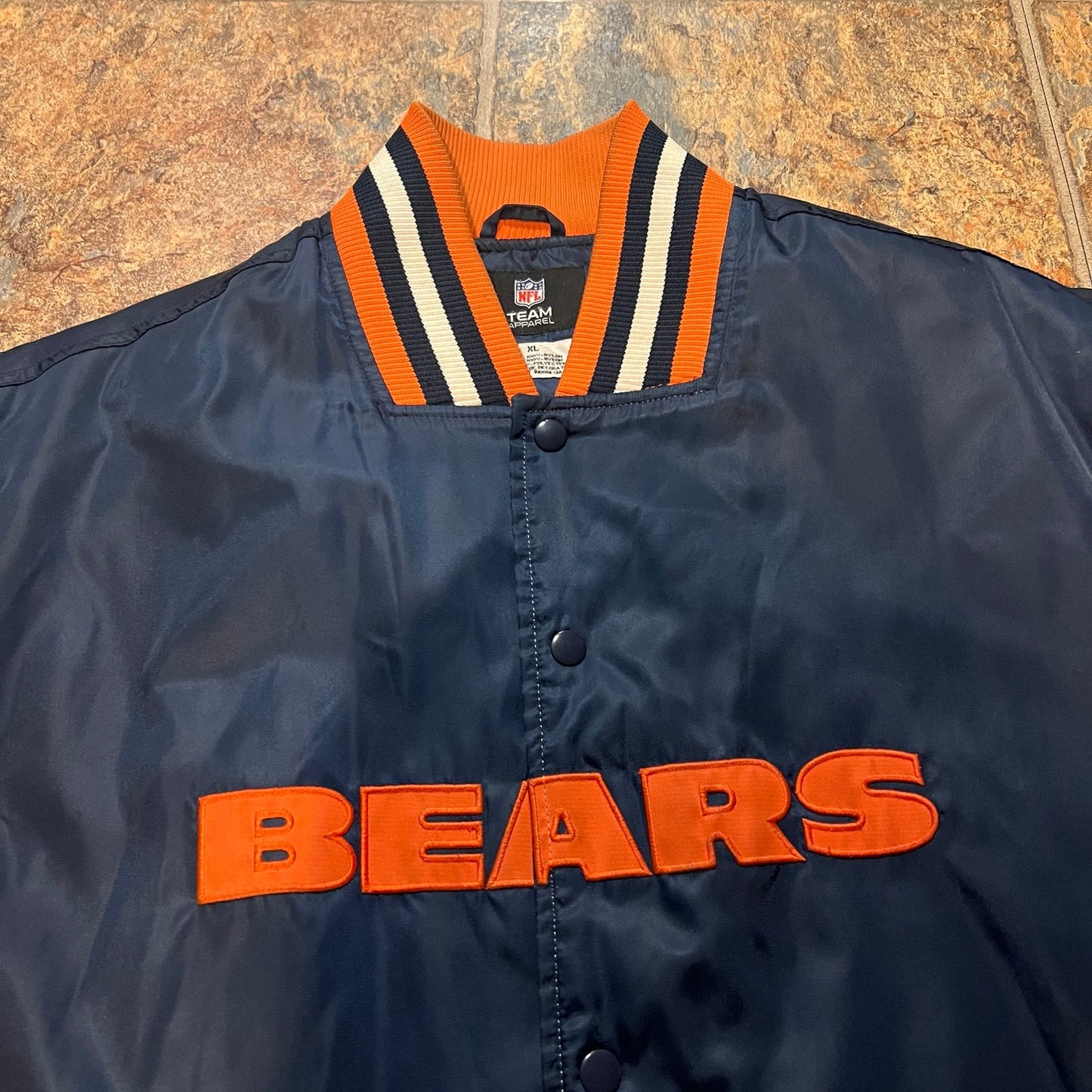 Chicago Bears Varsity Jacket Mens XL Bomber Blue Orange NFL Team Apparel
