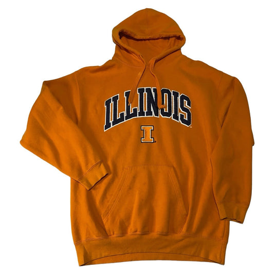University of Illinois Hoodie Sweat Shirt Mens Medium Orange Embroidered Reebok