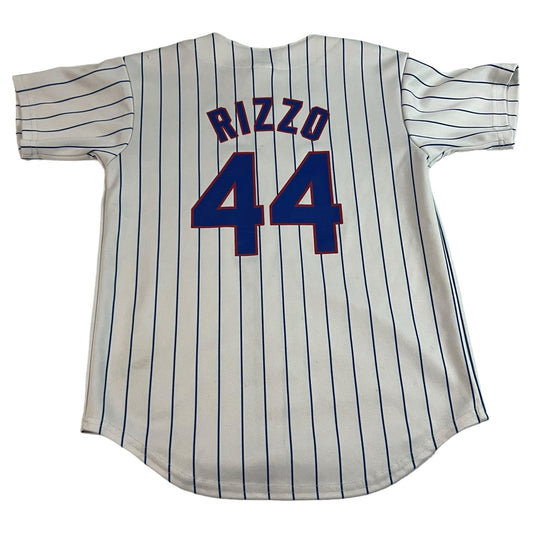 Chicago Cubs Anthony Rizzo Jersey Kids Youth Medium Sewn Stitch Pin Stripe White