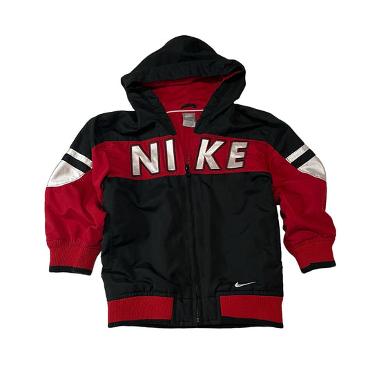 Vintage Nike Jacket Kids Youth 5 Hoodie Zip Up Y2K Black Red Spellout Swoosh