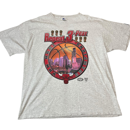 Vintage Chicago Bulls Shirt Mens XL 1998 3-Peat Heather Gray Short Sleeve