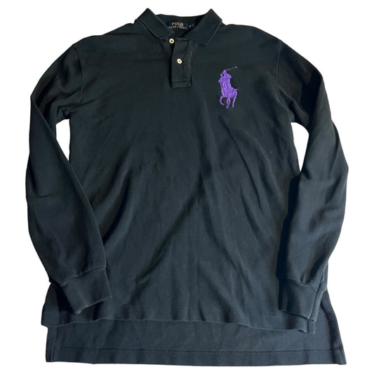 Polo Ralph Lauren Polo Shirt Mens Medium Black Long Sleeve Big Pony Purple