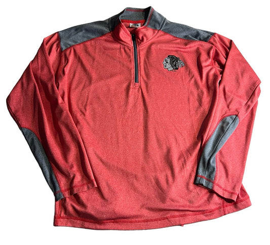 Chicago Blackhawks Sweat Shirt Adult XL NHL Quarter Zip 1/4 Red Long Sleeve