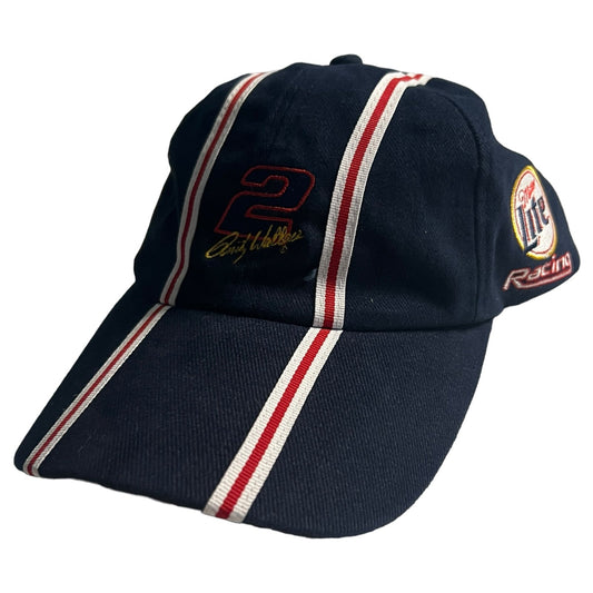 Vintage NASCAR Hat Rusty Wallace Miller Lite Racing 90's Strapback Cap Blue Red