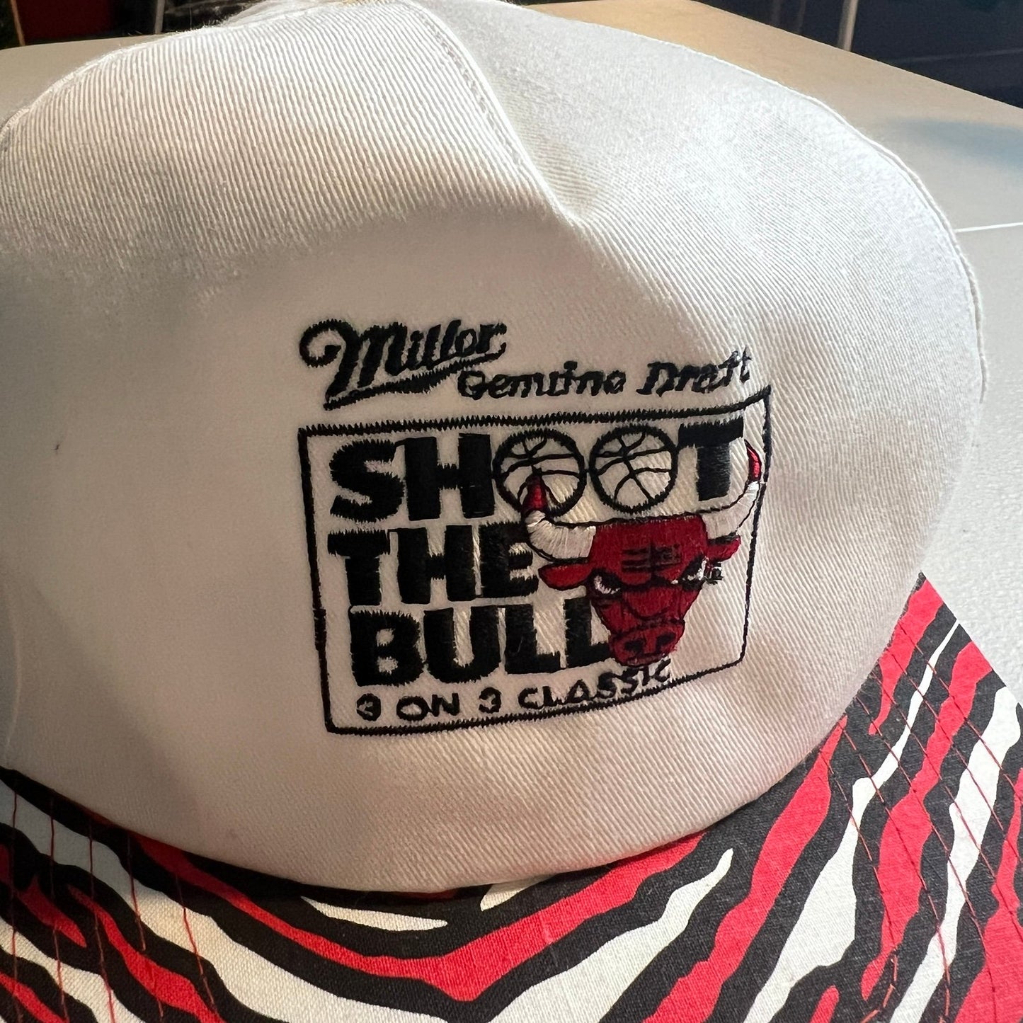 Vintage Chicago Bulls Hat Snapback 90's 3 on 3 Classic Zebra NBA Cap White