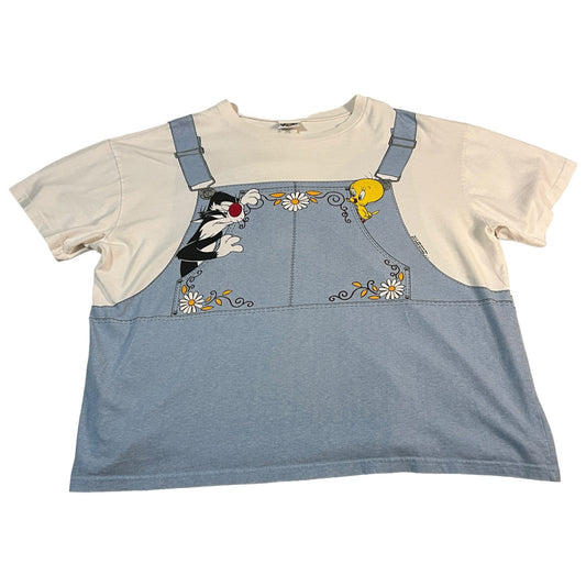 Vintage 1996 Tweety Bird Silvster the Cat Shirt Overalls Woman 2XL Looney Tunes