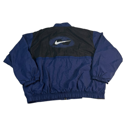Vintage Nike Jacket Mens 2XL XXL 90's Color Block Windbreaker Zip Up Black Blue