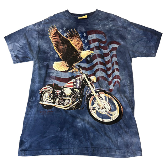 Vintage The Mountain Shirt Mens Large Motorcycle Eagle American USA Blue Y2K