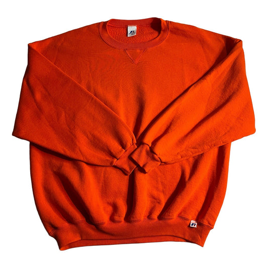 Vintage Russell Athletic Blank Sweater Orange Mens 2XL XXL Crewneck 90's Basic