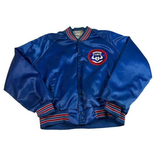 Vintage Chicago Cubs Satin Jacket Mens XL Chalk Line 80's Blue Varsity