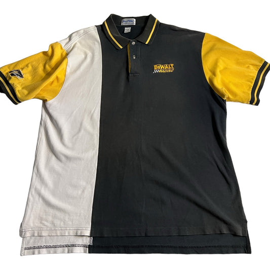 Vintage DeWalt Racing Polo Shirt Mens XL Short Sleeve Color Block Ribbed Black