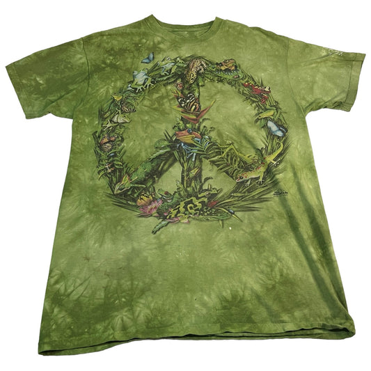The Mountain Shirt Mens Large Peace Sign Green Short Sleeve 2011 Animal Print